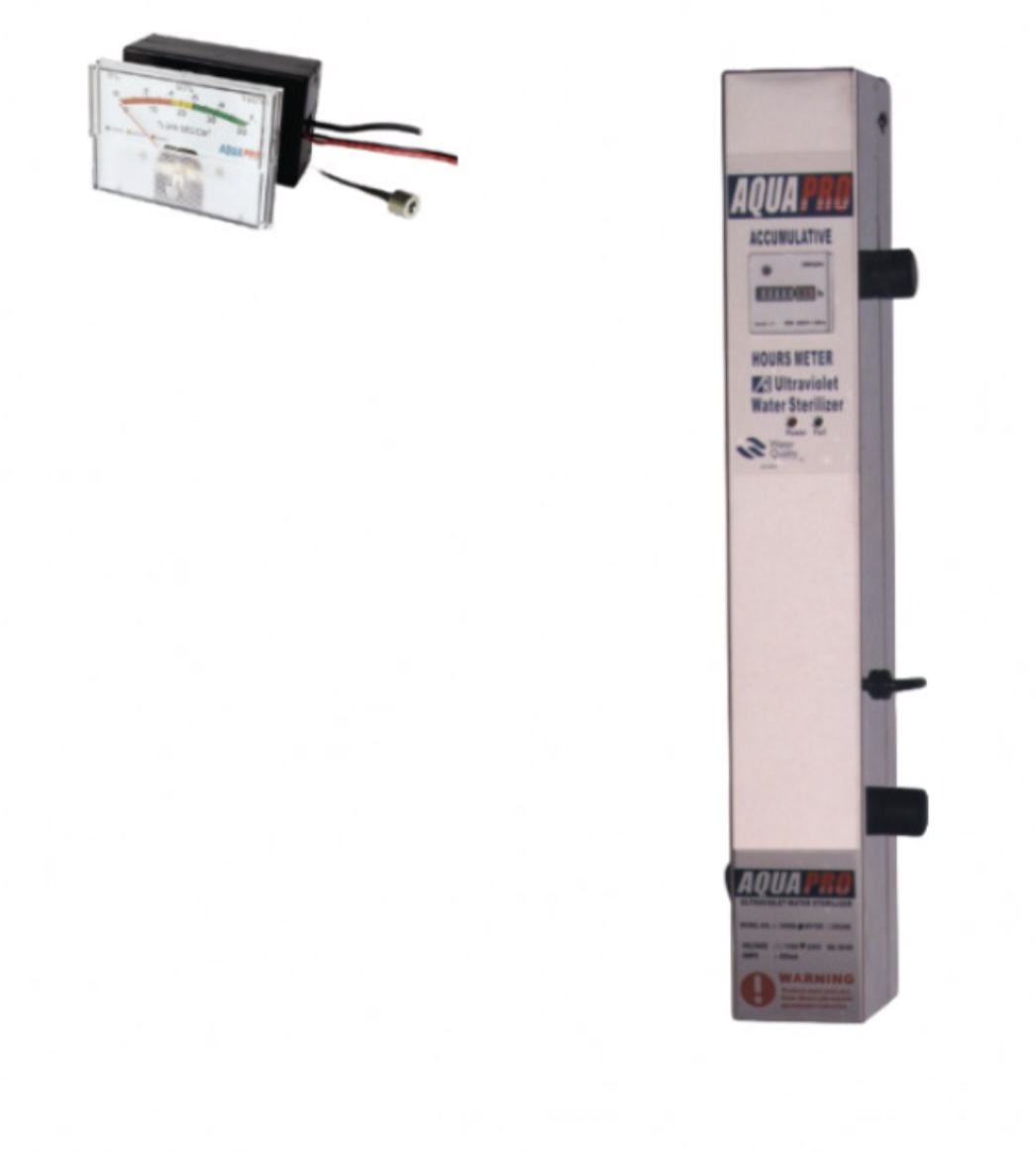 Stérilisateur UV vertical 6 GPM – 1362 L/h – 24 W – AQUAPRO + Moniteur de lumière UV