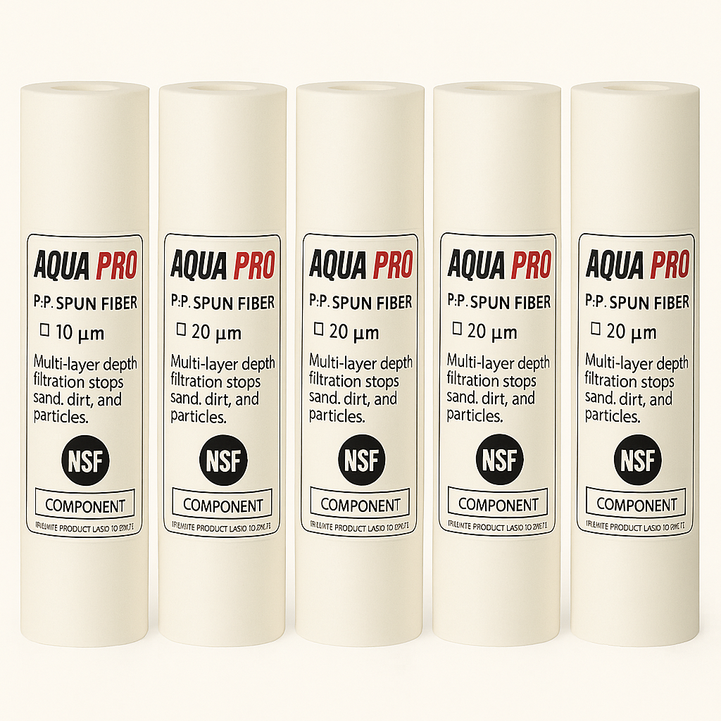 Lot de 5 Cartouches Anti-Sédiments – 20 Microns – Filtration Eau – Aquapro