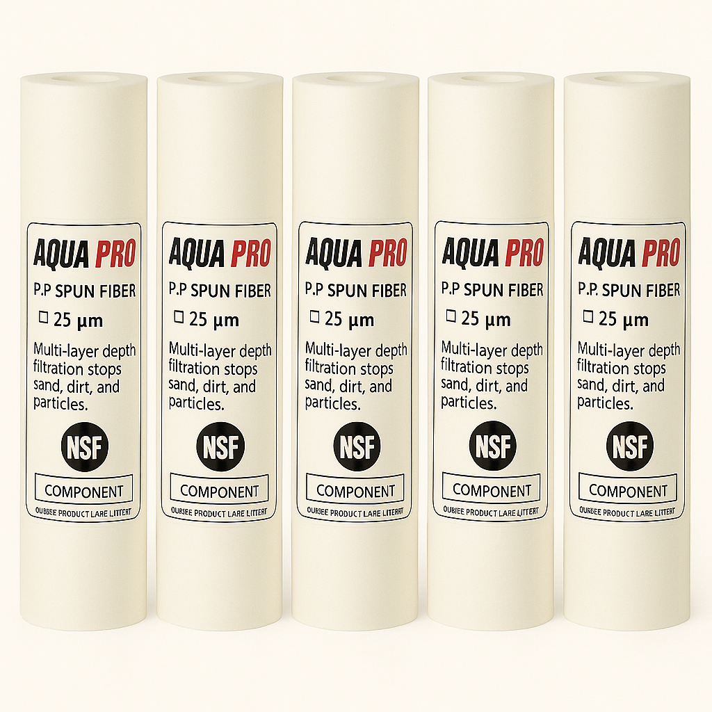 Lot de 5 Cartouches Anti-Sédiments – 25 Microns – Filtration Eau – Aquapro