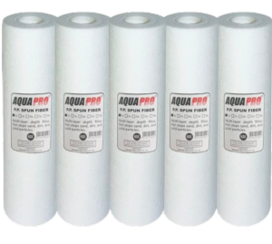 lot 5 cartouches Aquapro en polypropylène spun 10" – filtration 1 micron