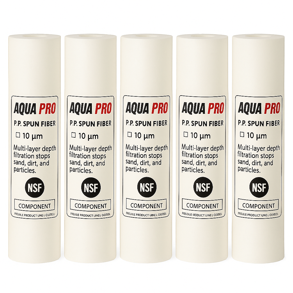 Lot de 5 cartouches Aquapro en polypropylène spun 10" – filtration 10 microns Eau – Aquapro